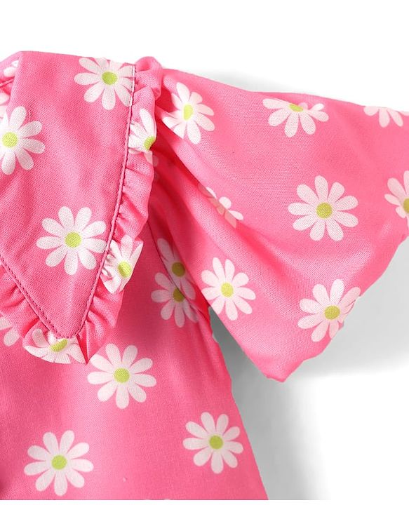Babyhug Woven Half Sleeves Cropped Top With Floral Print & Frill Detail - Pink
