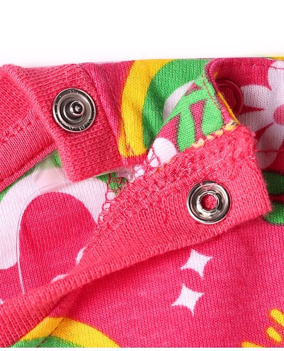 Babyhug Cotton Knit Full Sleeves Co-ords Night Suit with Rainbow Print - Dark Pink