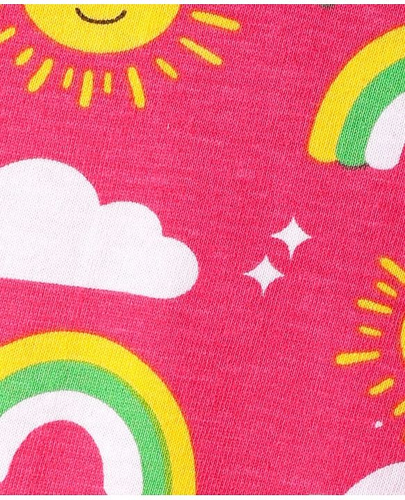 Babyhug Cotton Knit Full Sleeves Co-ords Night Suit with Rainbow Print - Dark Pink