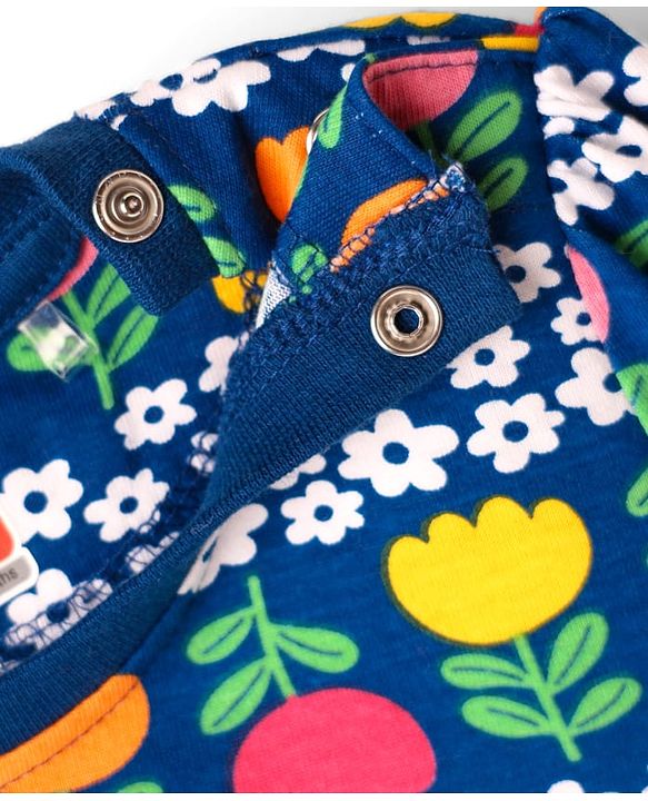 Babyhug Cotton Knit Full Sleeves Co-ord Night Suit With Floral Print - Navy Blue
