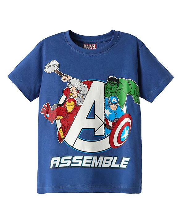Pine Kids Marvel Single Jersey Knit Half Sleeves T-Shirt with Avengers Graphics - Navy Blue
