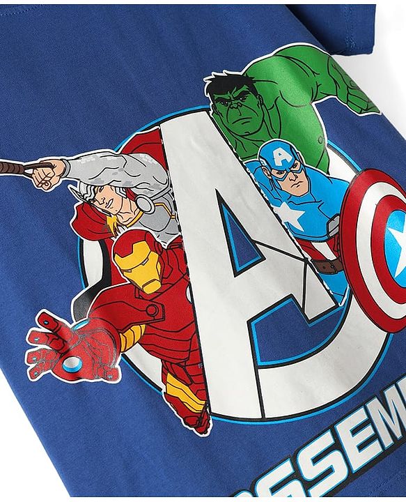 Pine Kids Marvel Single Jersey Knit Half Sleeves T-Shirt with Avengers Graphics - Navy Blue