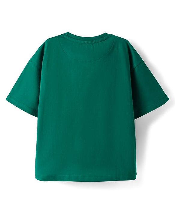 Pine Kids Marvel Single Jersey Knit Half Drop Shoulder Sleeves Oversized T-Shirt with Avengers Graphics - Green