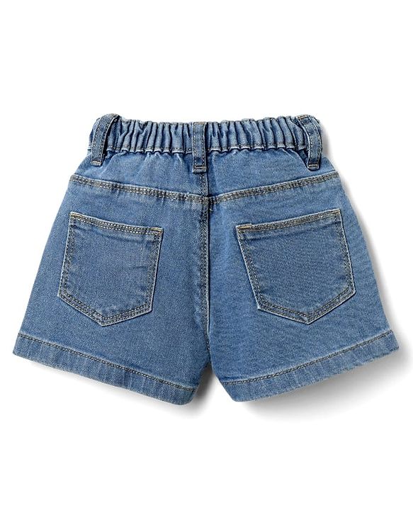 Babyhug Mid Thigh Denim Shorts with Floral Applique - Light Blue