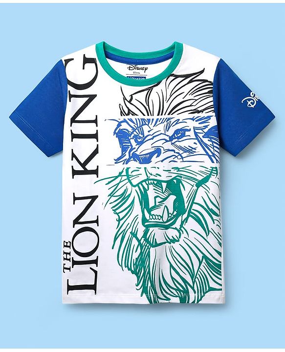 Pine Kids Disney Single Jersey Knit Half Sleeves T-Shirt With Lion King Graphics - White & Blue