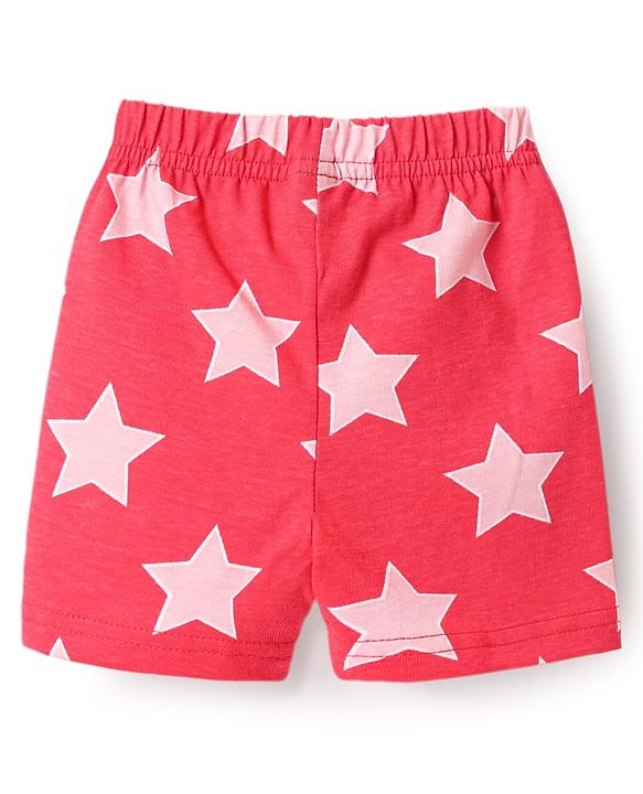 Babyhug Cotton Knit Half Sleeves Shorts Co-Ord Night Suit With Star Print - Red