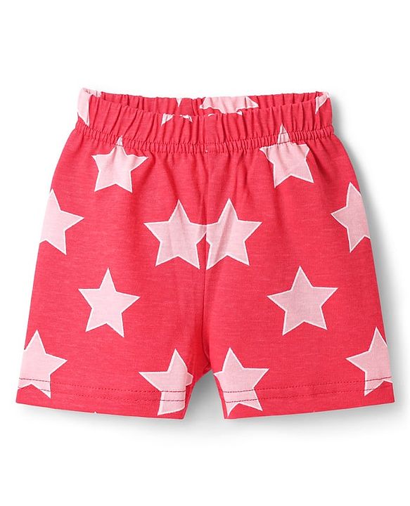 Babyhug Cotton Knit Half Sleeves Shorts Co-Ord Night Suit With Star Print - Red
