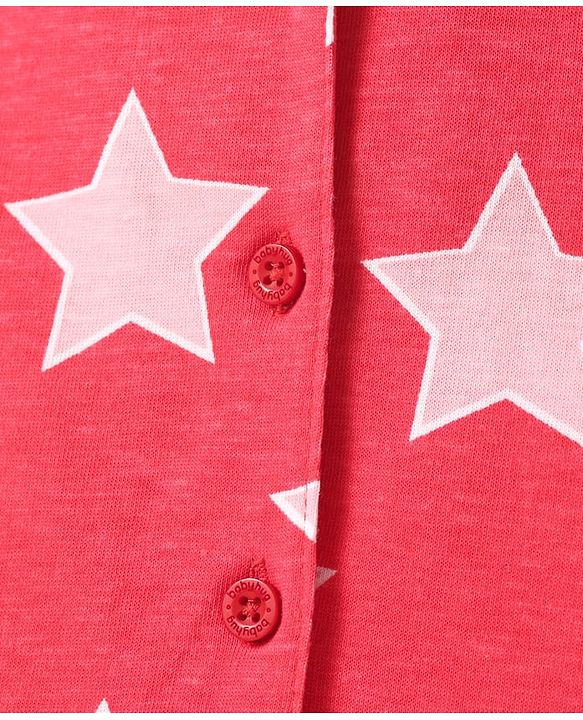 Babyhug Cotton Knit Half Sleeves Shorts Co-Ord Night Suit With Star Print - Red