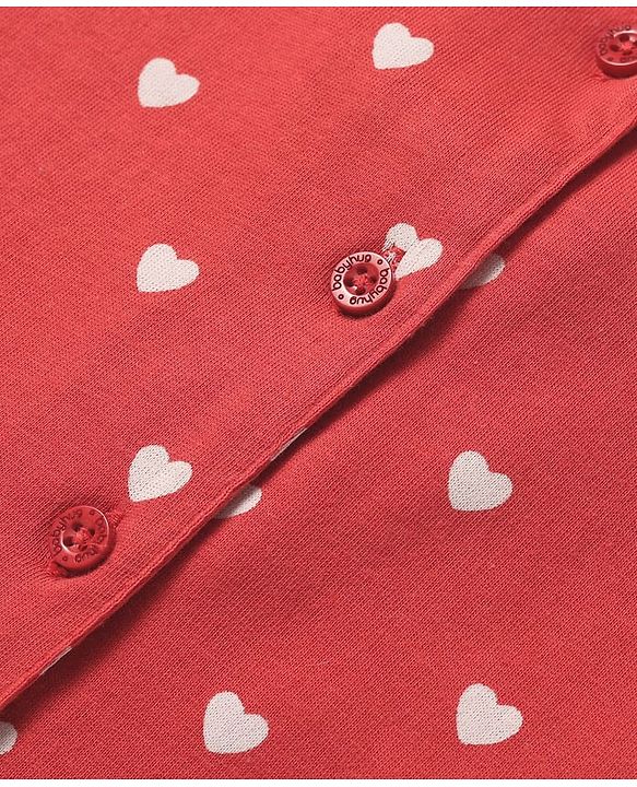 Babyhug Cotton Knit Half Sleeves Shorts Co-Ord Night Suit With Heart Print - Red