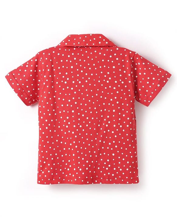 Babyhug Cotton Knit Half Sleeves Shorts Co-Ord Night Suit With Polka Dot Print - Red