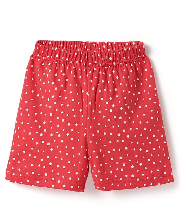 Babyhug Cotton Knit Half Sleeves Shorts Co-Ord Night Suit With Polka Dot Print - Red