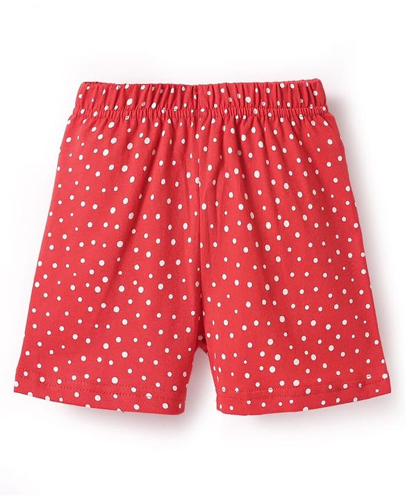 Babyhug Cotton Knit Half Sleeves Shorts Co-Ord Night Suit With Polka Dot Print - Red