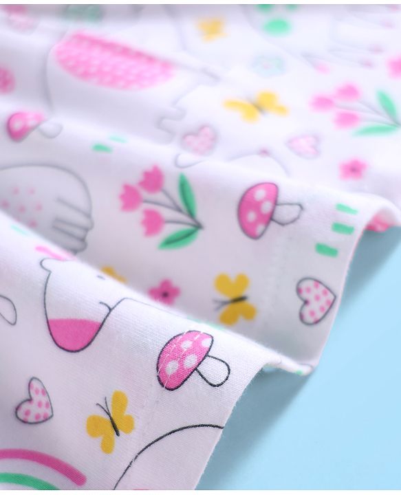 Babyhug Single Jersey Knit Sleeveless Floral & Animal Printed Frock With Bow Applique & Bloomer - White
