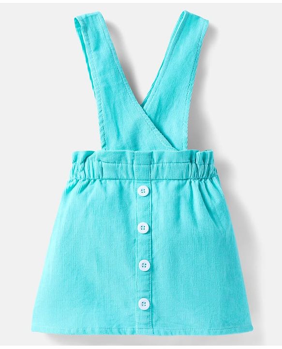 Babyhug Cotton Woven Frock & Full Peasant Sleeves Inner Tee with Floral Print - White & Aqua Blue