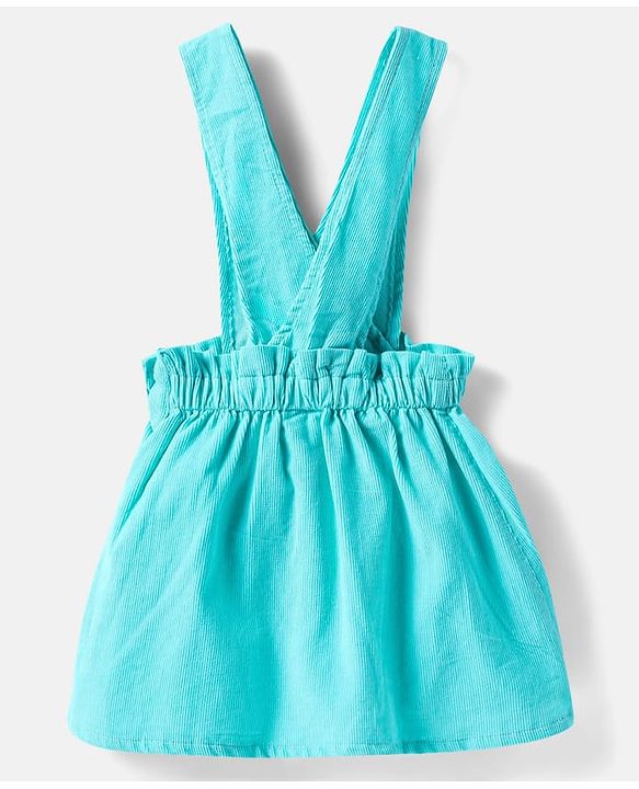 Babyhug Cotton Woven Frock & Full Peasant Sleeves Inner Tee with Floral Print - White & Aqua Blue