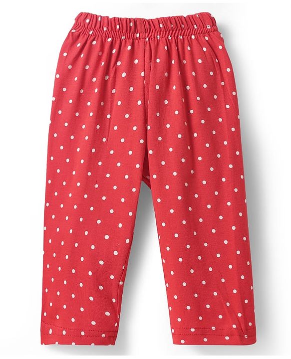 Babyhug Cotton Knit Half Sleeves Co-ords Front Open Night Suit with Polka Dots Print - Red