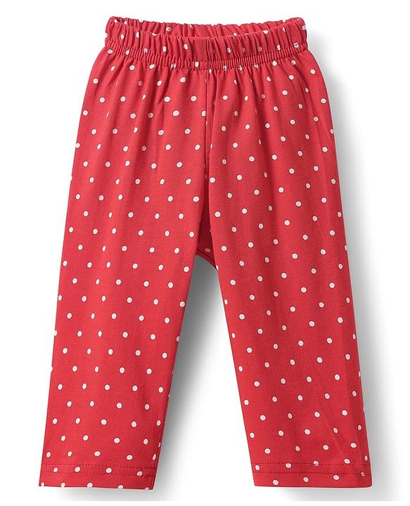 Babyhug Cotton Knit Half Sleeves Co-ords Front Open Night Suit with Polka Dots Print - Red
