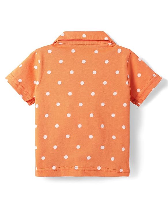 Babyhug Cotton Knit Half Sleeves Co-ords Front Open Night Suit with Polka Dots Print - Orange