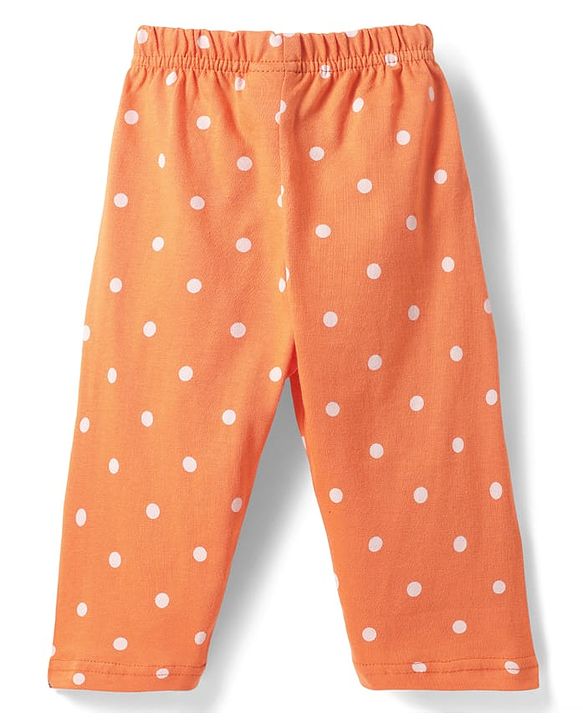 Babyhug Cotton Knit Half Sleeves Co-ords Front Open Night Suit with Polka Dots Print - Orange