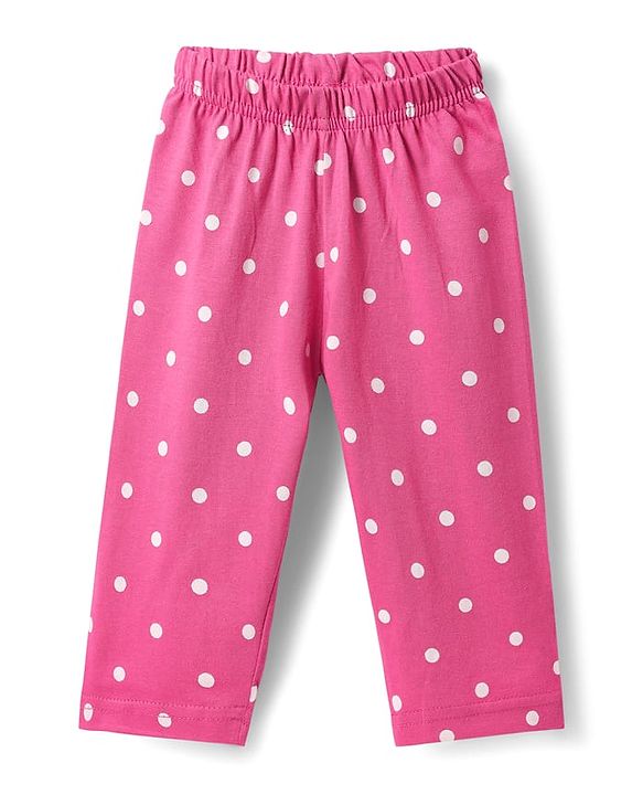 Babyhug Cotton Knit Half Sleeves Co-ords Front Open Night Suit with Polka Dots Print - Dark Pink