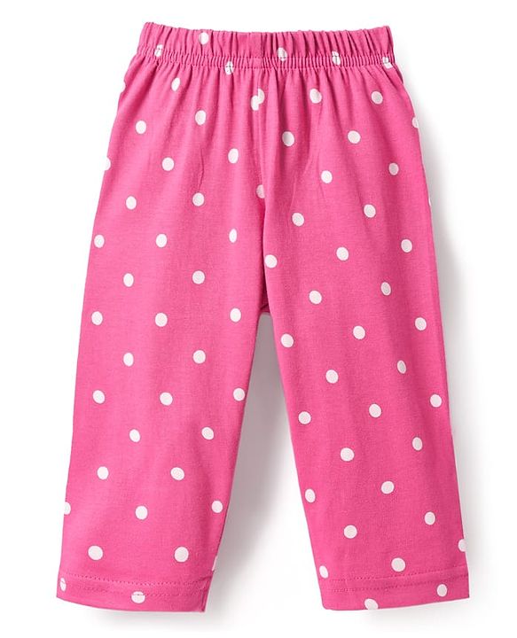 Babyhug Cotton Knit Half Sleeves Co-ords Front Open Night Suit with Polka Dots Print - Dark Pink