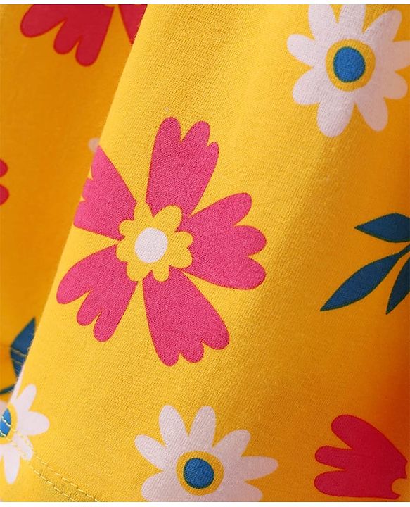 Pine Kids Cotton Knit Sleeveless Frock with Floral Print - Yellow