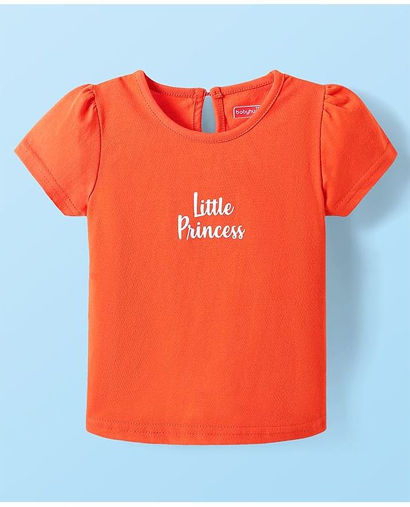 Babyhug Cotton Woven Hearts Printed Frock with Half Sleeves Inner Tee - White & Orange