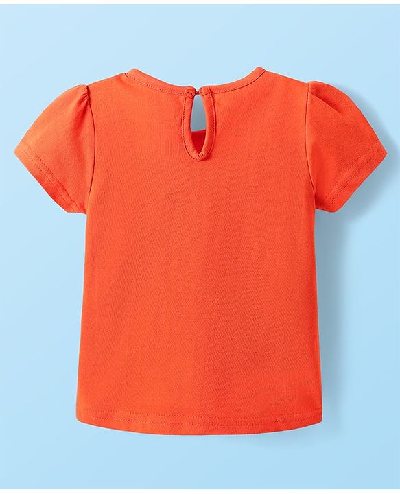 Babyhug Cotton Woven Hearts Printed Frock with Half Sleeves Inner Tee - White & Orange