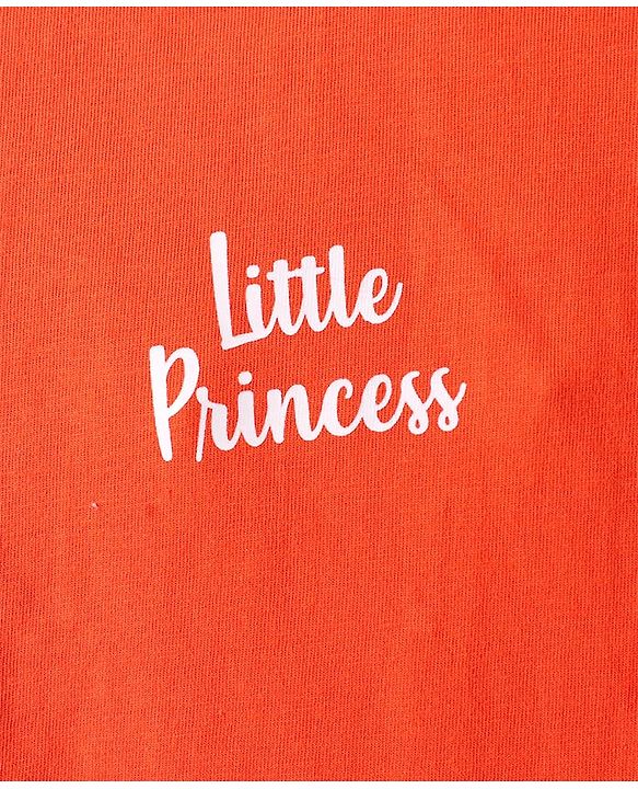 Babyhug Cotton Woven Hearts Printed Frock with Half Sleeves Inner Tee - White & Orange