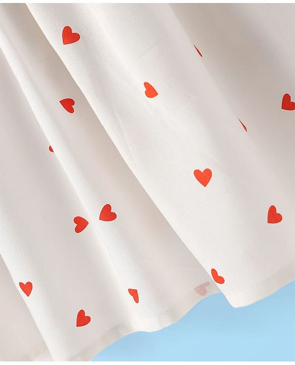 Babyhug Cotton Woven Hearts Printed Frock with Half Sleeves Inner Tee - White & Orange