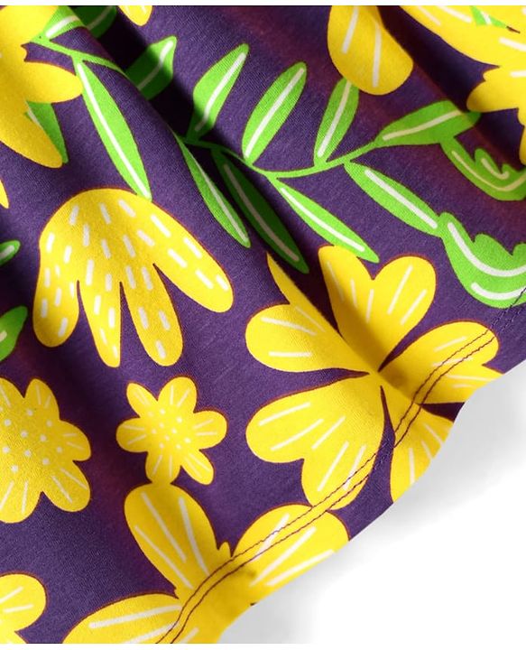 Pine Kids Cotton Knit Sleeveless Frock With Floral Print & Belt - Violet