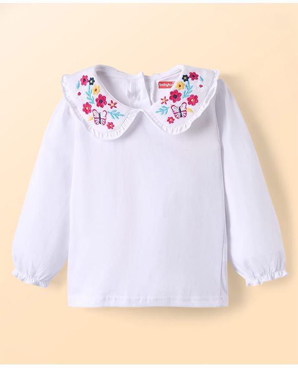 Babyhug 100% Cotton Full Sleeves Floral & Butterfly Embroidered Frock With Inner Tee - Dark Pink & White