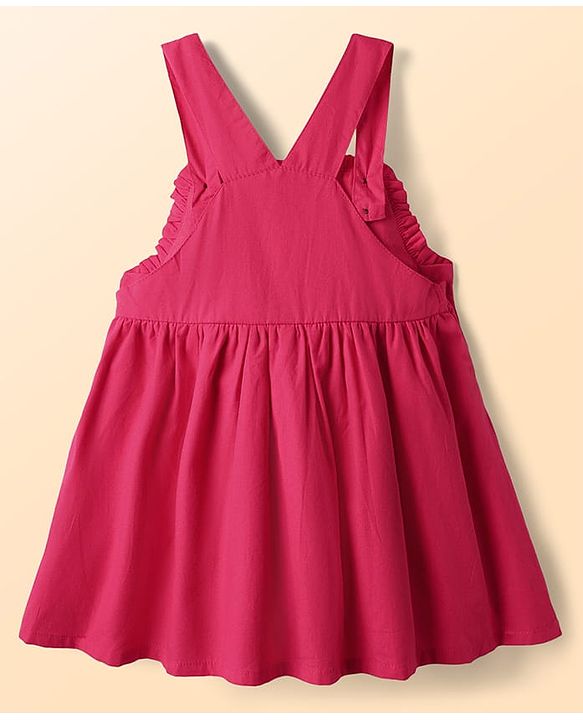 Babyhug 100% Cotton Full Sleeves Floral & Butterfly Embroidered Frock With Inner Tee - Dark Pink & White