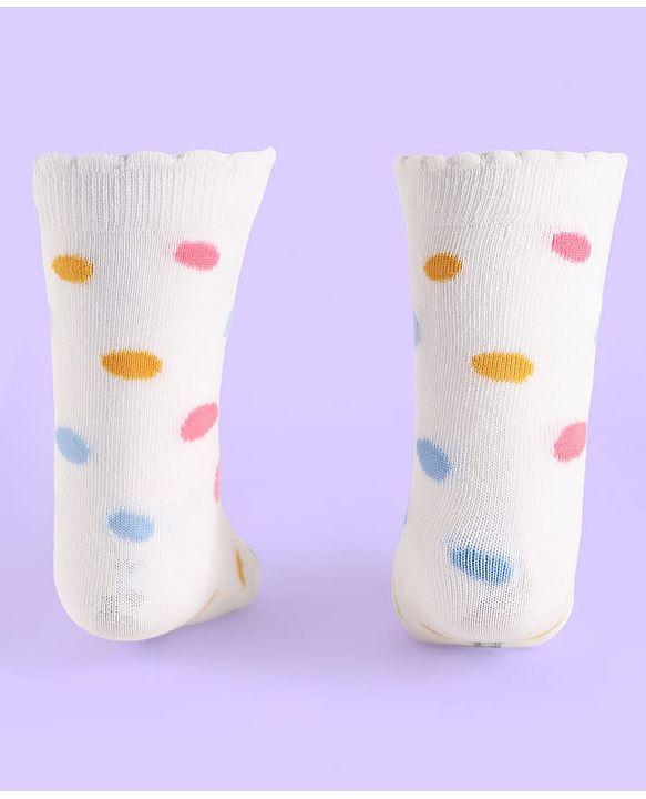 Cute Walk By Babyhug Non Terry Knit Anti Bacterial Socks With Dalmatians Graphics Pack Of 3 - White Light Blue & Light Green