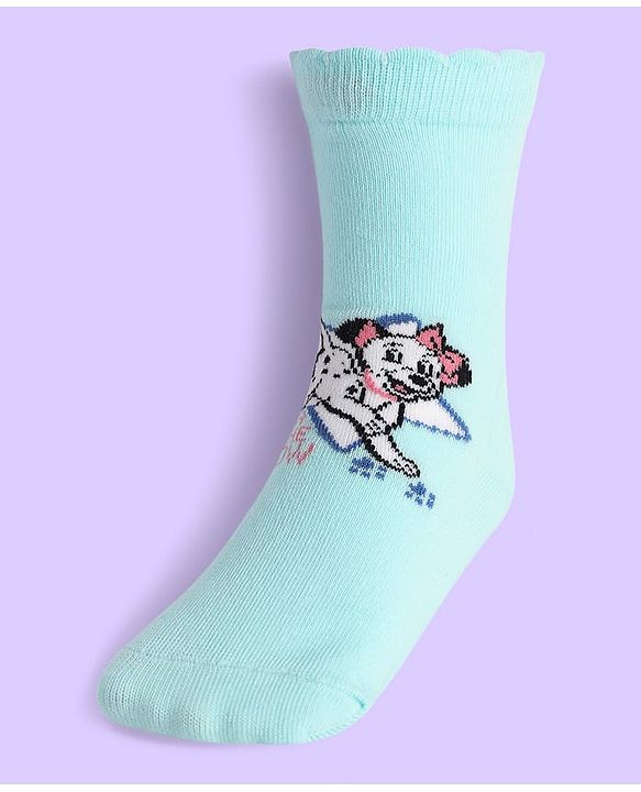 Cute Walk By Babyhug Non Terry Knit Anti Bacterial Socks With Dalmatians Graphics Pack Of 3 - White Light Blue & Light Green