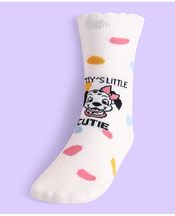 Cute Walk By Babyhug Non Terry Knit Anti Bacterial Socks With Dalmatians Graphics Pack Of 3 - White Light Blue & Light Green