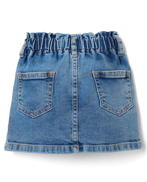 Babyhug Mid Thigh Denim Skirt with Floral Embroidery - Blue