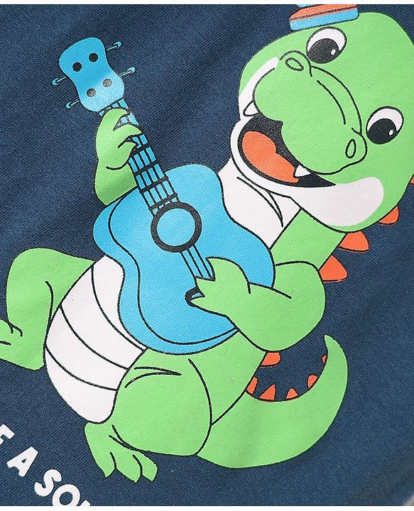 Babyhug Cotton Knit Half Sleeves T-Shirt with Dino Print - Navy Blue