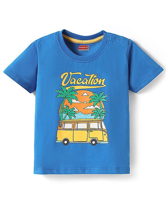 Babyhug Cotton Knit Half Sleeves T-Shirt with Beach Theme Print - Blue
