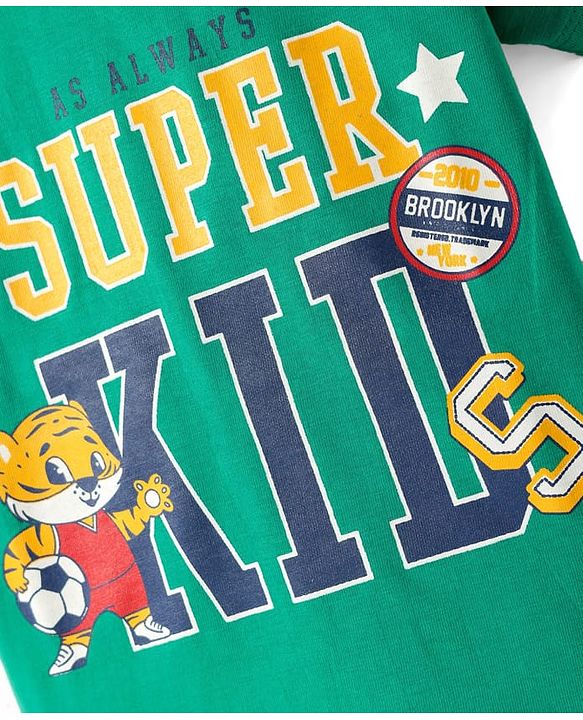 Babyhug Cotton Knit Half Sleeves T-Shirt With Super Kid Text Print - Green