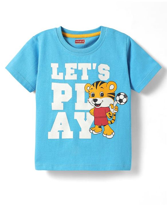 Babyhug Cotton Knit Half Sleeves T-Shirt With Animal & Play Like Text Print -  Light Blue