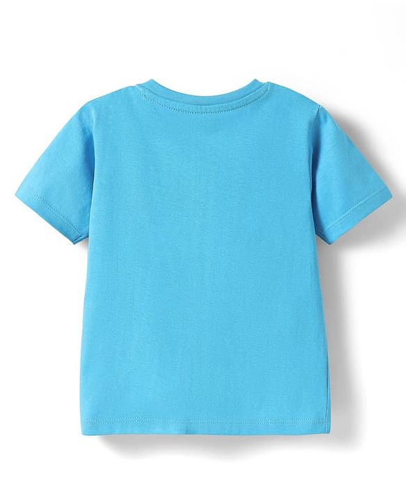 Babyhug Cotton Knit Half Sleeves T-Shirt With Animal & Play Like Text Print -  Light Blue