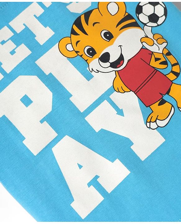 Babyhug Cotton Knit Half Sleeves T-Shirt With Animal & Play Like Text Print -  Light Blue