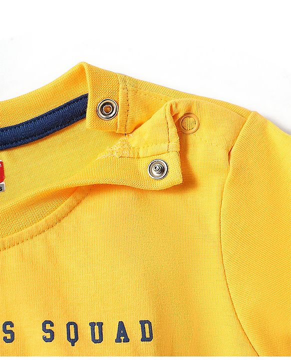 Babyhug Cotton Knit Half Sleeves T-Shirt with Los Angeles Text Print - Yellow