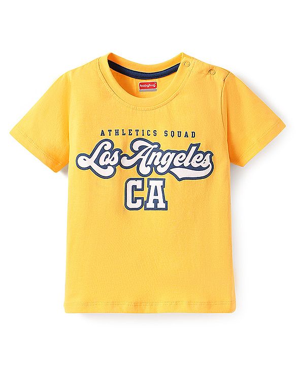 Babyhug Cotton Knit Half Sleeves T-Shirt with Los Angeles Text Print - Yellow