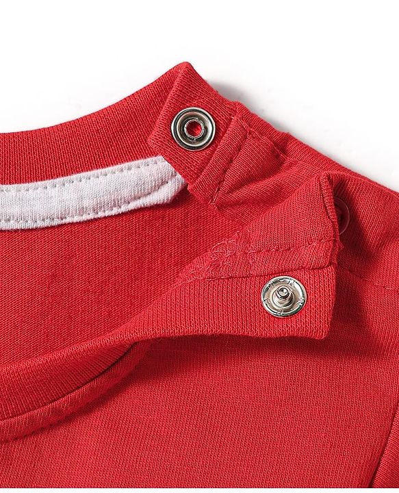 Babyhug Cotton Knit Half Sleeves T-Shirt With Its My Favourite Season Text Print - Red