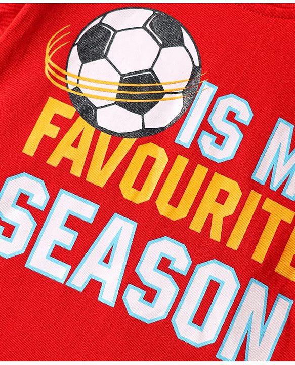 Babyhug Cotton Knit Half Sleeves T-Shirt With Its My Favourite Season Text Print - Red