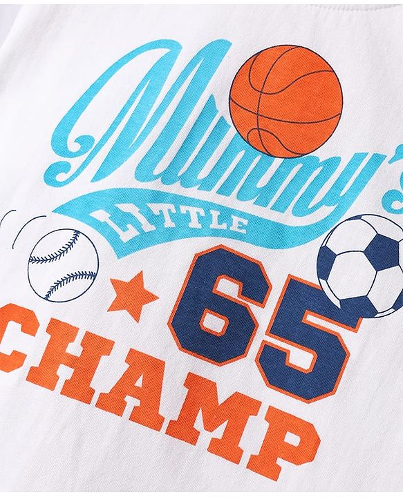 Babyhug Cotton Knit Half Sleeves T-Shirt With Sport Theme Text Print - White