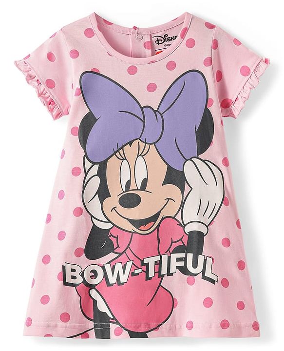 Babyhug Disney Single Jersey Knit Half Sleeves Nighty with Minnie Mouse Graphics - Pink