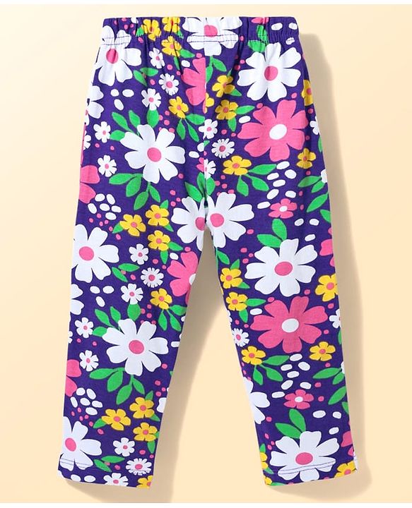 Babyhug Cotton Knit Full Sleeves Co-ords Night Suit with Floral Print - Purple